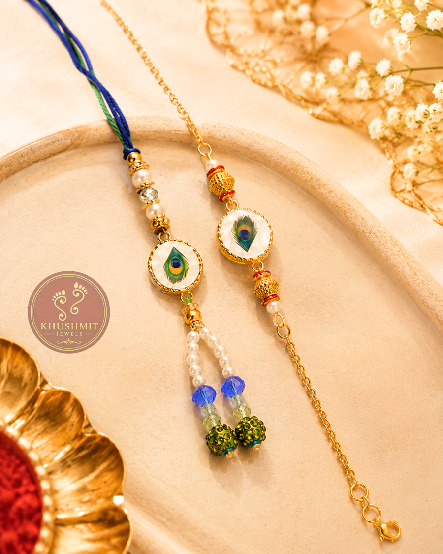 Mor Pankh Bhai-Bhabhi Rakhi Set