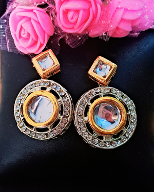 Golden Rhinestone Kundan Earrings