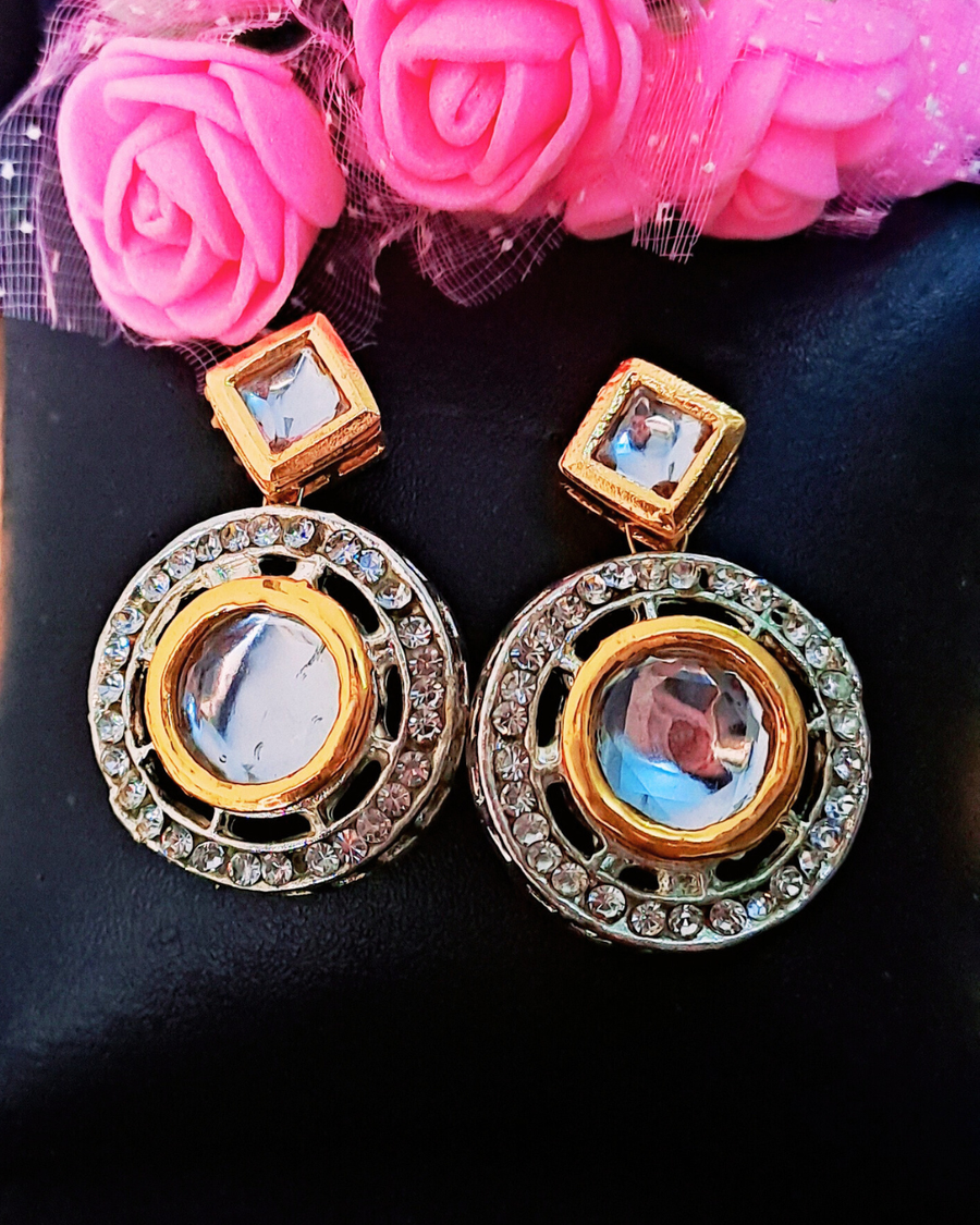 Golden Rhinestone Kundan Earrings
