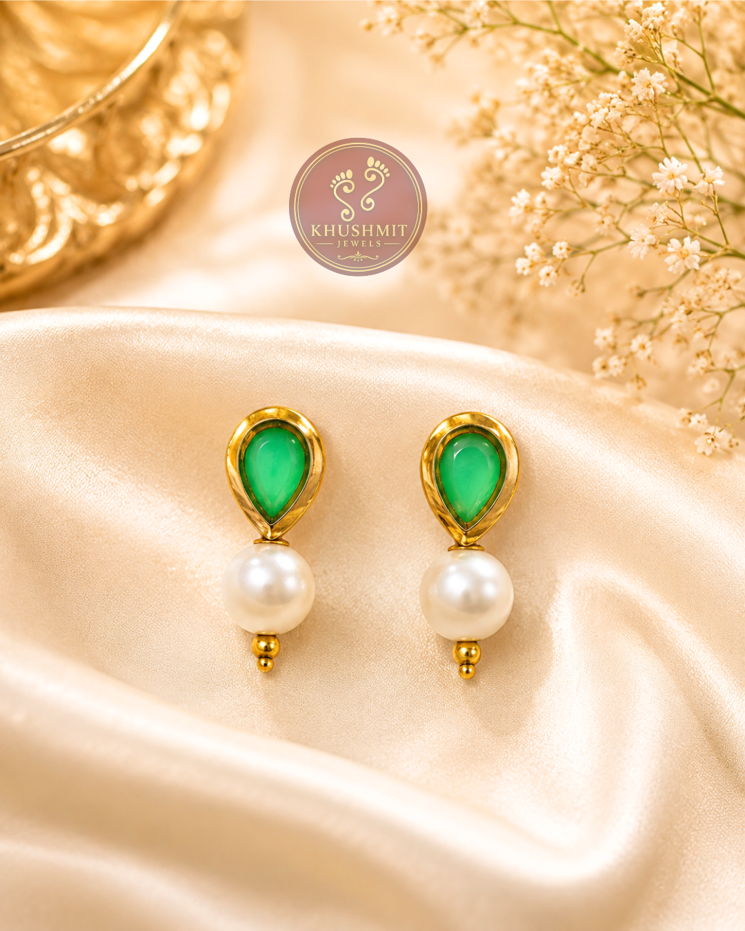 Classic Green Pearl Earrings