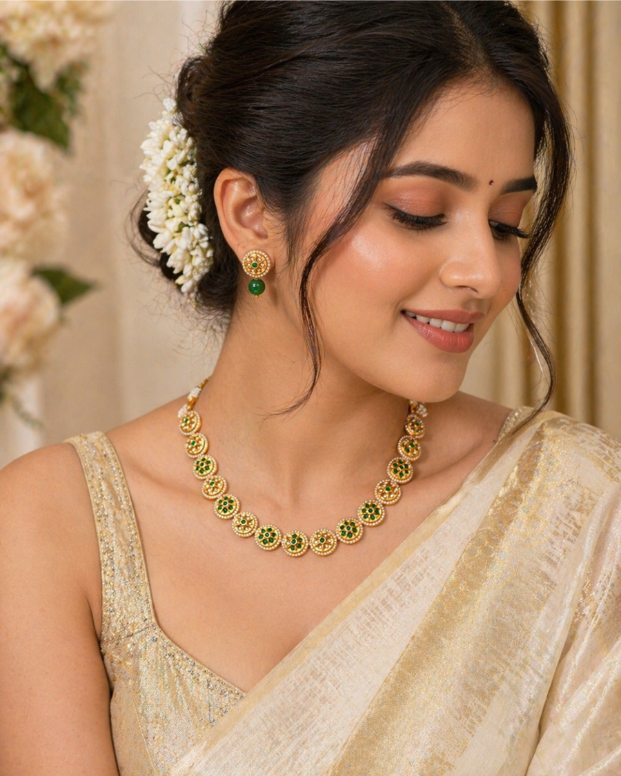 Green Floral Kundan Necklace