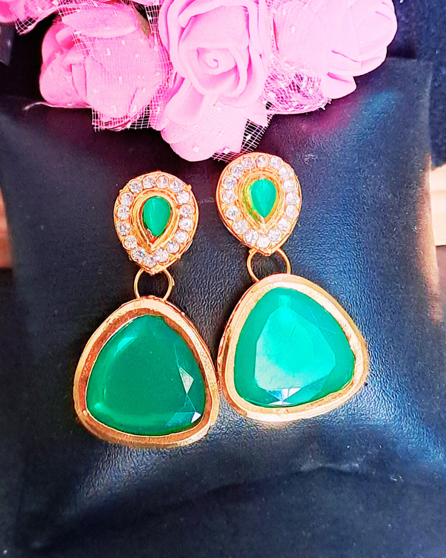 Green Kundan Drop Earrings