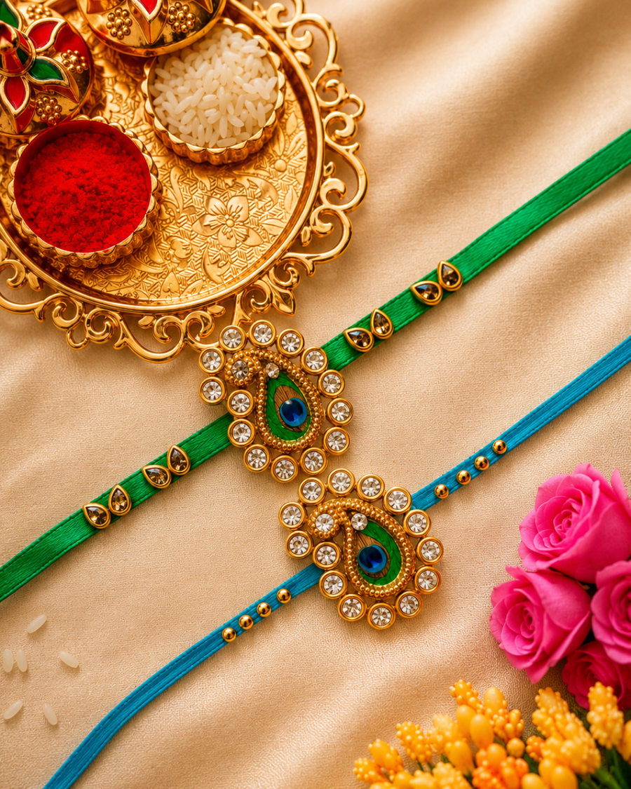 Mor Pankh Bhai Bhabhi Rakhi Set