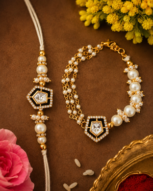 Bhai Bhabhi Pearl Rakhi Set