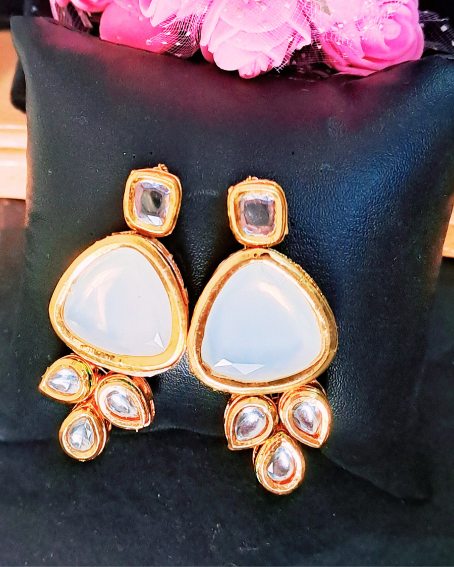 White Kundan Earrings