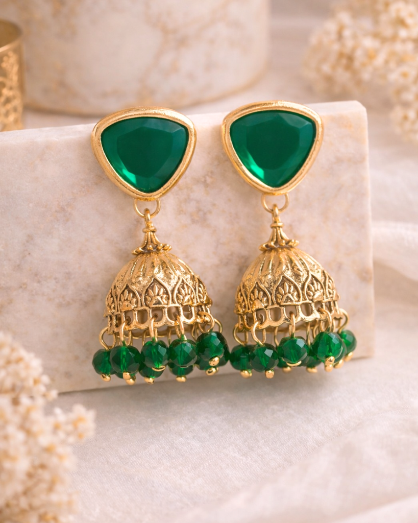 Green Kundan Jhumka
