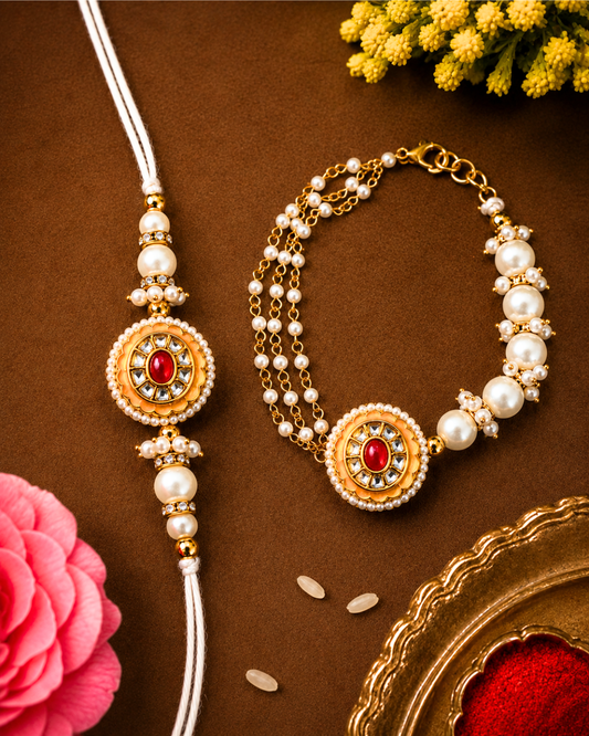 Bhai Bhabhi Pearl Rakhi Set